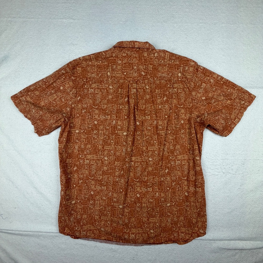 Columbia Mens AM7958 Short Sleeve Button Up Shirt Orange Block Print Large - Picture 6 of 6